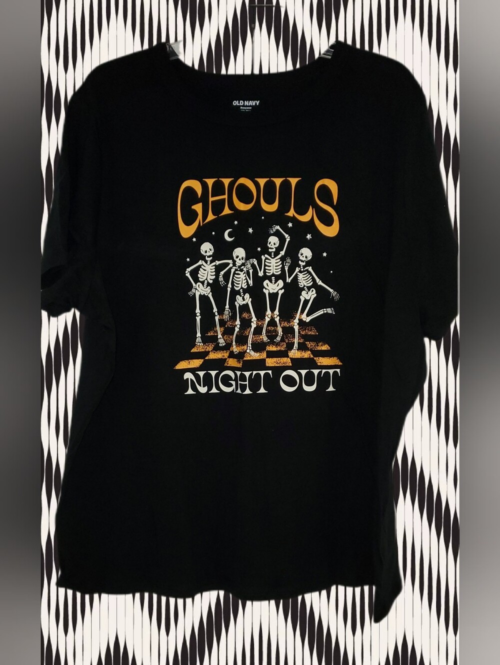 Old Navy Black Graphic 'Ghouls Night Out' Tee with Orange and White Print